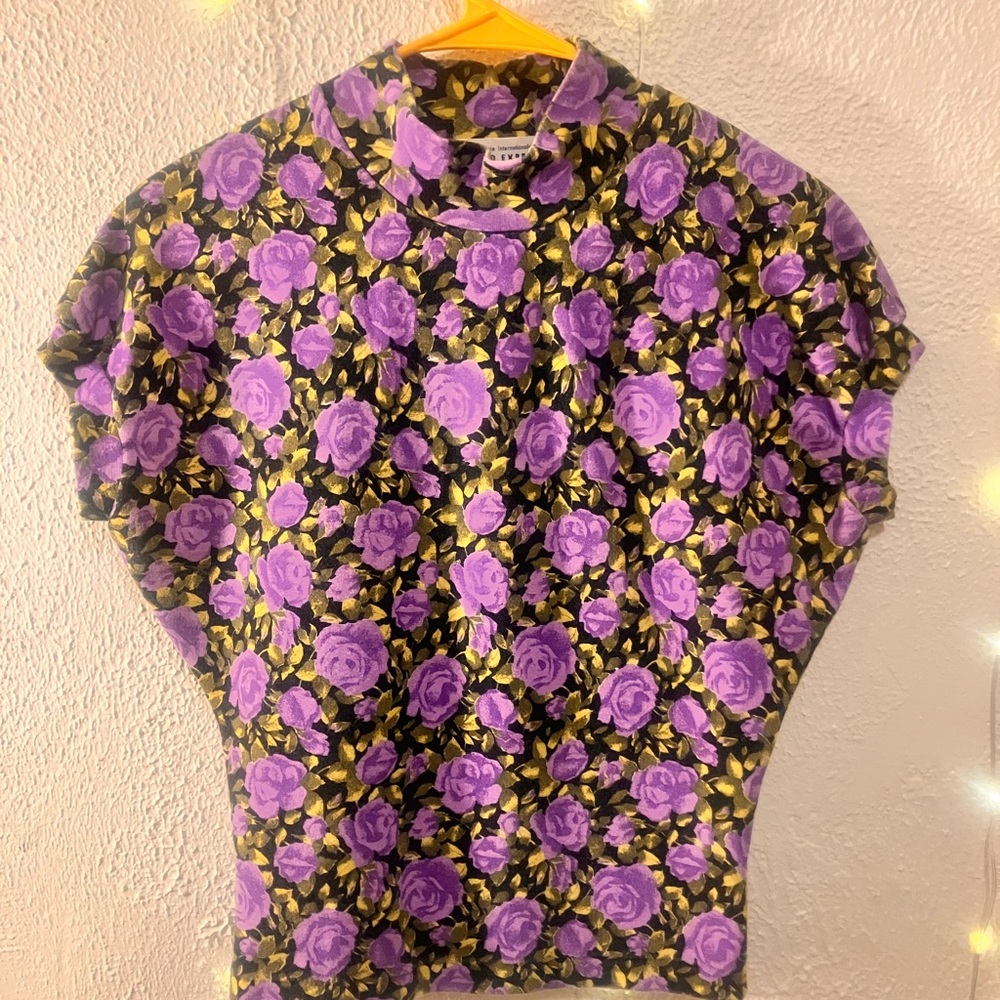 Vintage Floral Purple and Black Top